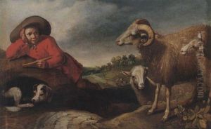 A Young Shepherd Boy With His Flock