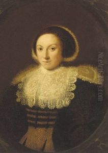Portrait Of A Lady In A Brown Bodice With Black Sleeves, A White Lace Collar And White Headdress