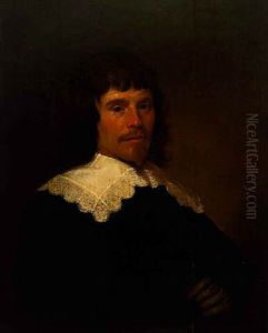 Portrait Of A Gentleman Wearing A Black Coat And White Lace Collar by Jacob Gerritsz Cuyp
