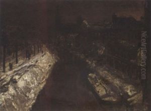 City View Of A Canal In Winter by Alfons De Cuyper