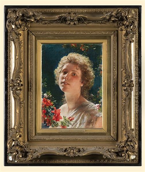 Girl With Azalea Flowers - view 1