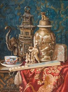 Stillleben Mit Asiatischem Porzellan by Ernst Czernotzky