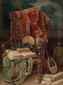 Still Life With Folios And Lute by Ernst Czernotzky