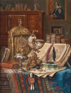 Stillleben Mit Muschelpokal Und Buchern
