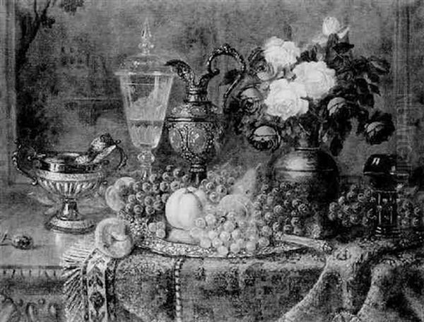 Stilleben Mit Rosenstraus, Fruchten Und Glaspokal - view 1