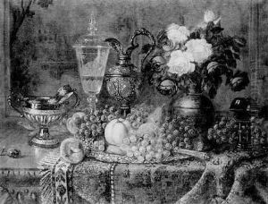 Stilleben Mit Rosenstraus, Fruchten Und Glaspokal by Ernst Czernotzky
