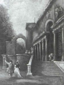 Elegante Gesellschaft Vor Einem Schloss by Ludwig Czerny