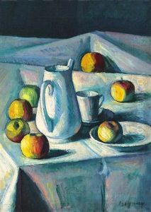 White Still Life (still Life With Apples) by Dezsoe Czigany