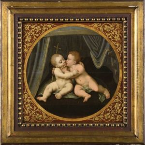 L'enfant Jesus Et Saint Jean-baptiste S'embrassant by Leonardo Da Vinci