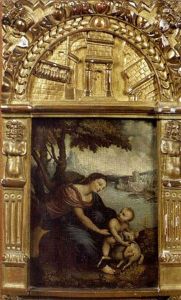 Vierge A L'enfant Devant Un Paysage