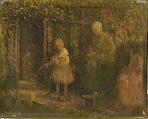 A Mother With Her Daughter Playing In The Garden (+ Another; 2 Works) by Henri Van Daalhoff