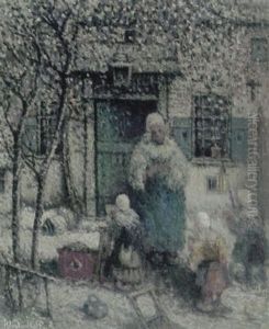 Boerenerf Met Spelende Kinderen by Henri Van Daalhoff