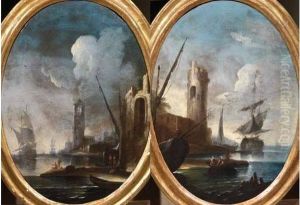 Vedute Di Porto Con Velieri 
 E Pescatori by Pietro Antoniani