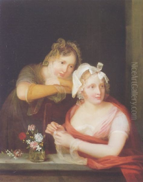 Portrait Of Two Toung Women By A Windowsill - view 1