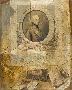 Trompe L'oeil With A Print Of Tsar Alexander I Of Russia, Together With Other Prints And Drawings Behind A Broken Pane Of Glass by Laurent Dabos