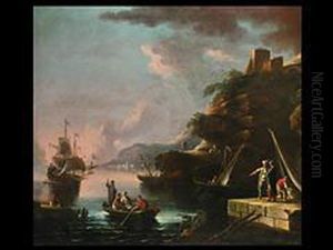 Italienische Kustenlandschaft Mit Segler Und Figurenstaffage by Pietro Antoniani