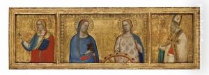 Saints Lucy And Catherine Of Alexandria, Saint John The Evangelist, And Saint Nicholas Of Bari (triptych) (from The S. Giorgio A Ruballa Altarpiece) by Bernardo Daddi