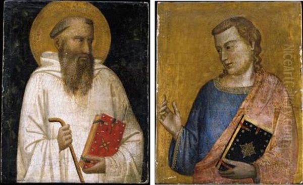 Saint Benedict Holding A Staff And A Book (+ A Young Apostle Holding A Book; Pair) - view 1