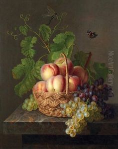 Corbeille De Peches Et Raisins Sur Un Entablement De Pierre by Jan Frans Van Dael