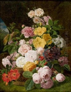 Bouquet De Fleurs Dans Un Panier A L'interieur D Une Grotte by Jan Frans Van Dael