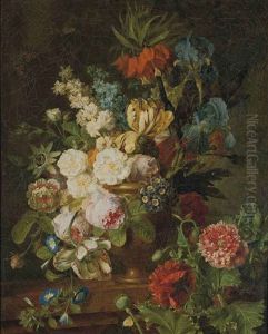 Fleurs Dans Un Vase En Metal by Jan Frans Van Dael