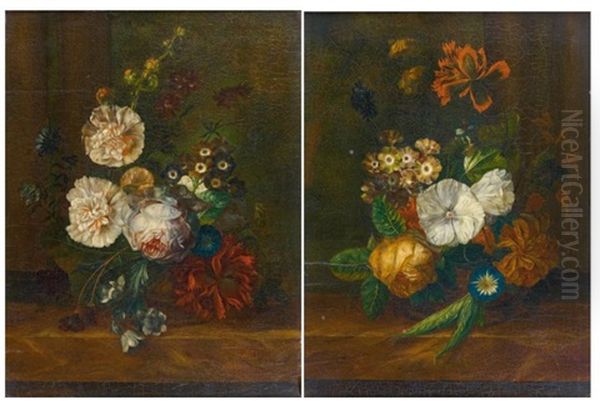 Bouquet De Fleurs Sur Un Entablement (+ Another; Pair) - view 1