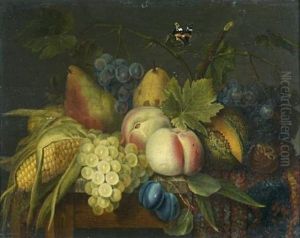 Nature-morte A L'epi De Mais Et Divers Fruits Sur Un Entablement