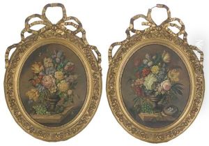 An Iris, Parrot Tulips, Roses, Narcissi And Other Flowers In An Urn (+ Another; Pair) by Jan Frans Van Dael