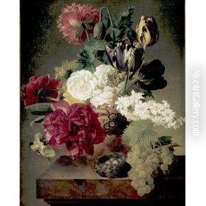 Vase Of Flowers With A Nest On A Ledge