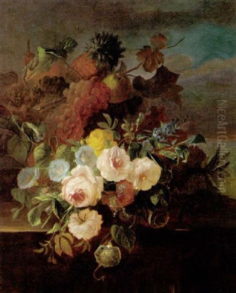 Stilleben Mit Rosen Und Weintrauben - view 1