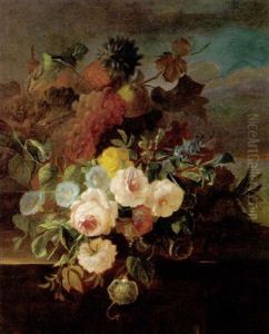 Stilleben Mit Rosen Und Weintrauben by Jan Frans Van Dael