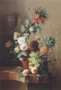 Fleurs, Fruits Sur Un Entablement