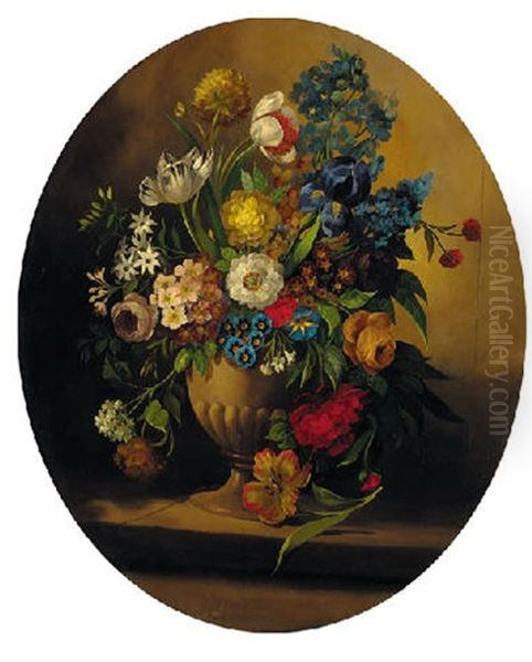 Summer Flowers In An Urn On A Ledge - view 1