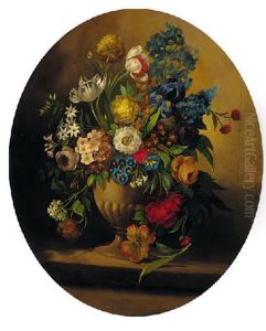 Summer Flowers In An Urn On A Ledge