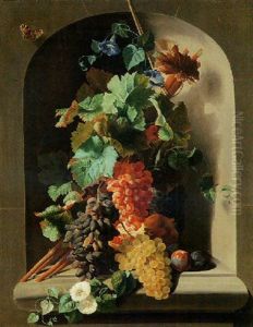Grappes De Raisins Et Fleurs Dans Une Niche by Jan Frans Van Dael