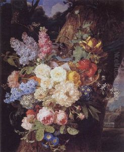 A Still Life Of Roses, Lilacs, Primroses, Morninglories, Tulips, Peonies, Delphinium And Other Flowers With A Letter by Jan Frans Van Dael