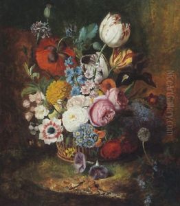 Still Life Of Flowers In A Basket, Together With A Dragonfly by Jan Frans Van Dael