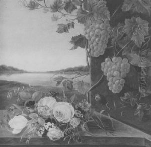 Nature Morte Au Bouquet De Fleurs Et Aux Grappes De Raisins by Jan Frans Van Dael