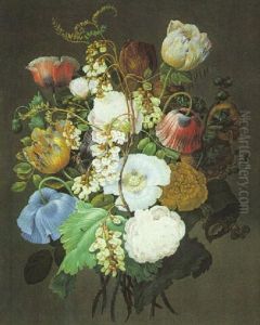 Still Life Of A Bouquet Of Tulips, Roses And Other Flowers by Jan Frans Van Dael