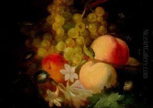 Still Life Of Grapes, Peaches, Flowers And A Snail