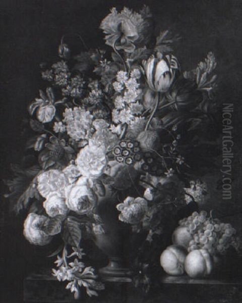 Vase De Fleurs Et De Fruits Sur Un Entablement - view 1