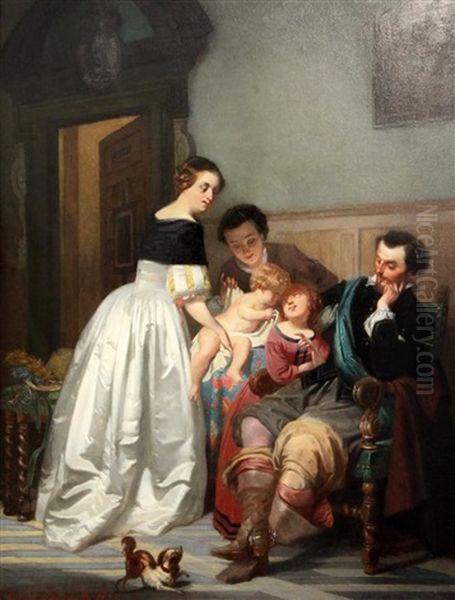 Interiors With A Noble Couple And A Family (pair) - view 1