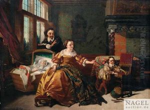 Familie Im Historischen Interieur by Casimir Van Den Daele