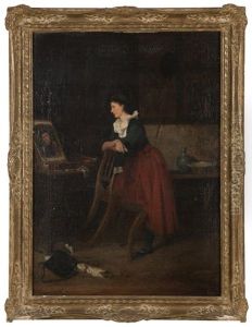 Woman Painter In An Interior by Casimir Van Den Daele
