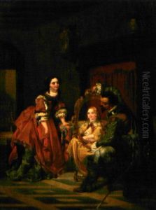 Interieur Romantique Chez Le Peintre Ou Une Jeune Fille Est Presentee Dans Un Cadre Ovale by Casimir Van Den Daele