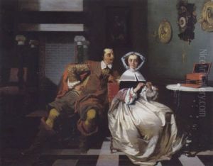 Vrouw In Gezelschap Van Een Galante Heer by Casimir Van Den Daele