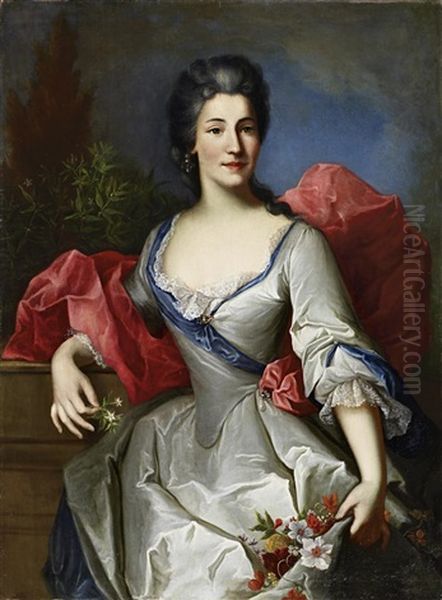 Portrat Einer Hofdame Im Seidenen Kleid Mit Blumen In Der Hand - view 1