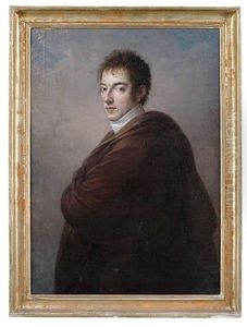 Bildnis Einer Dame In Einem Weisen Gewand Mit Tiefem Dekollete Und Grunem Mantel In Dreiviertelansicht Nach Rechts (+ Bildnis Eines Herrn In Braunem Mantel In Dreiviertelansicht Nach Links; Pair) by Johann Georg Daeringer