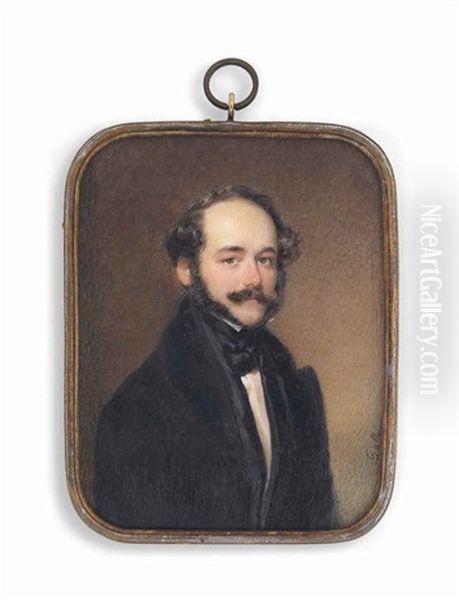 A Gentleman, In Black Coat, Waistcoat And Cravat, With Moustache And Sideburns - view 1