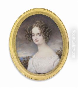A Lady Called Countess Henrietta Hunyady Nee Princess Of Liechtenstein (1806-1886) In White Off-the-shoulder Dress With Brown Buckled Belt